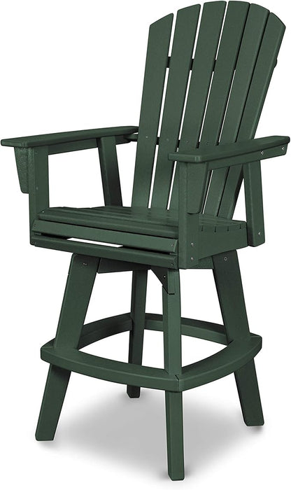 POLYWOOD® Nautical Curveback Adirondack Swivel Bar Chair in Green