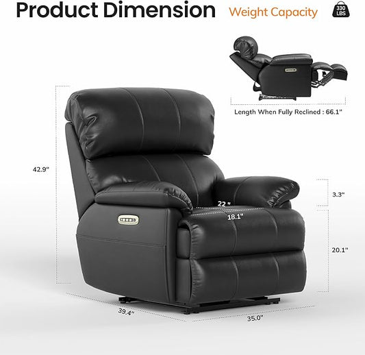 COLAMY Triple Motors Power Recliner Chair with Power Headrest & Lumbar Support Independent Adjustment for Living Room, Leather Electric Recliner Sofa Chair, Black