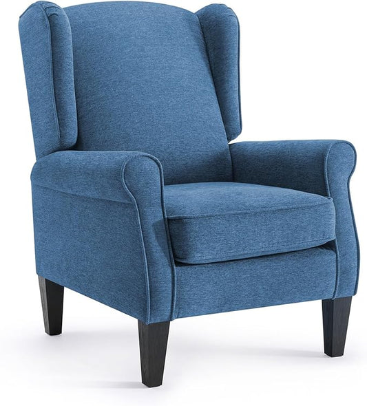 Accent Chairs, Mid Century Blue Bedroom Reading Seats in Fabric, Modern Living Room Single Upholstered Sofa Couch, Elegant High Wingback Arm Chair for Adults, Sillones para Sala