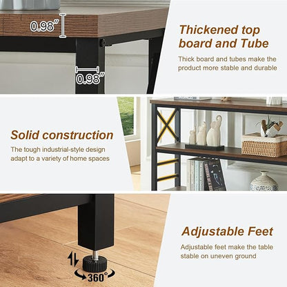 HOMBAZAAR Sofa Table,Industrial Console Table with Storage,Entryway Table with Engineered Wood and Metal,Rustic 3 Tier Shelf for Living Room,Hallway,Brown,55 Inch