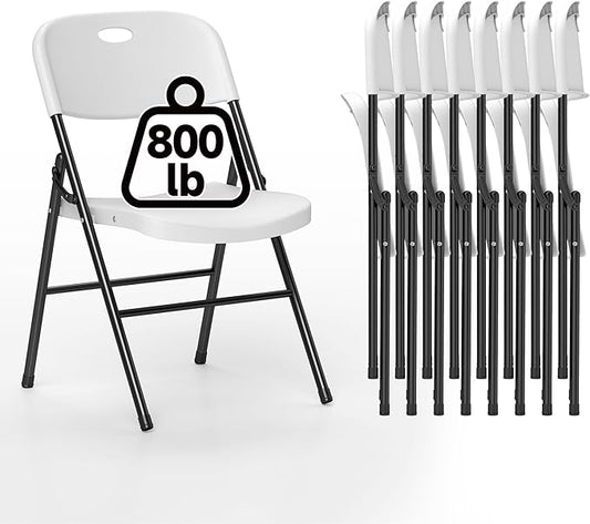 8 Pack Folding Chair, 800 Weight Limit Heavy Duty Plastic Folding Chair Portable Seating for Indoor Outdoor Events, Wedding, Party, Restaurant, Meeting Room White
