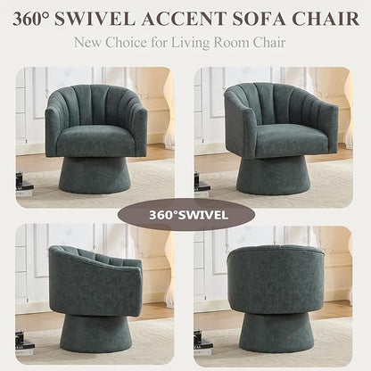 Swivel Accent Chair, Faux Leather 360° Swivel Barrel Chair Upholstered Modern Living Room Chair, Overstuffed Reading Armchair for Bedroom,Vanity,Office-Navy