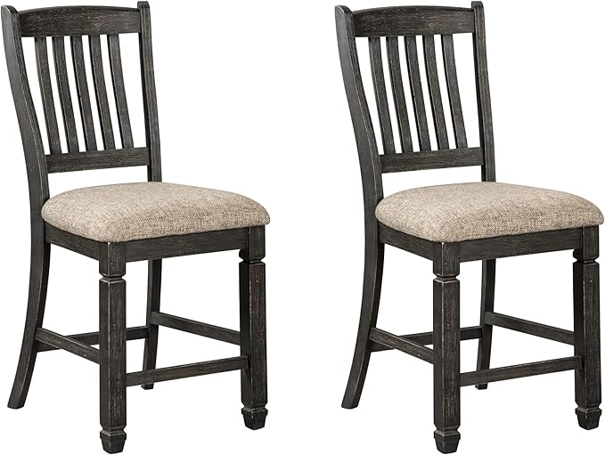 Signature Design by Ashley Tyler Creek Farmhouse 24.38" Counter Height Upholstered Barstool, Set of 2, Almost Black