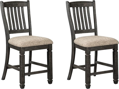 Signature Design by Ashley Tyler Creek Farmhouse 24.38" Counter Height Upholstered Barstool, Set of 2, Almost Black