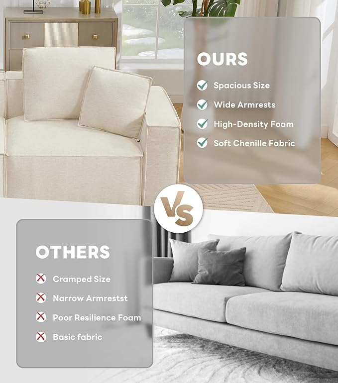 WILLOVE 78'' Modular Sectional Sofa, Chenille Cloud Couch with Wide Armrests & 4 Pillows, Deep Seat Couches for Living Room, Beige