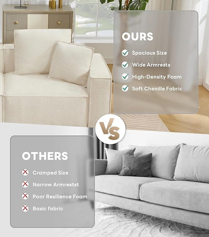 WILLOVE Modular Sectional Sofa Set, Chenille Cloud Couch with Wide Armrests & 8 Pillows, Deep Seat Couches for Living Room, 4-Seater Beige