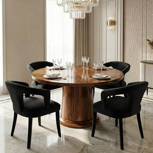 Black Velvet Dining Chairs Set of 4, Modern Upholstered Accent Chairs with Curved Back & Arms, Comfy Large Fully Upholstered Side Chair for Living Room