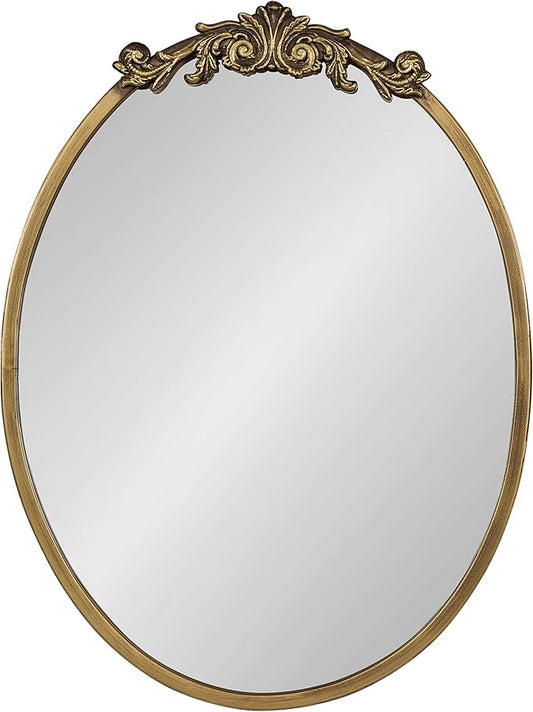 Kate and Laurel Arendahl Ornate Glam Oval Wall Mirror, 18 x 24, Antique Gold, Beautiful Bohemian Mirror for Wall
