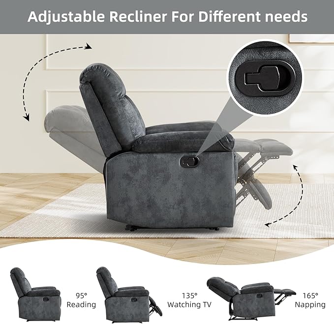 EBELLO Set of 2 Manual Recliner Chair for Adults with Soft Padded Headrest and Backrest, Overstuffed Single Recliner Sofa Chair for Living Room, Green Grey