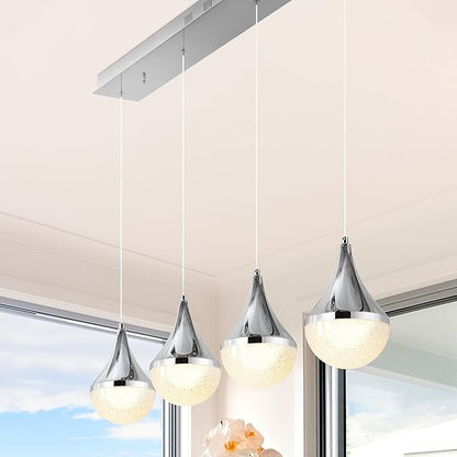 JONATHAN Y JYL7122A Elena Teardrop 47" 4-Light Modern Mid-Century Iron/Acrylic Integrated Linear LED Pendant French Country,Vintage,Bohemian, Chrome/White