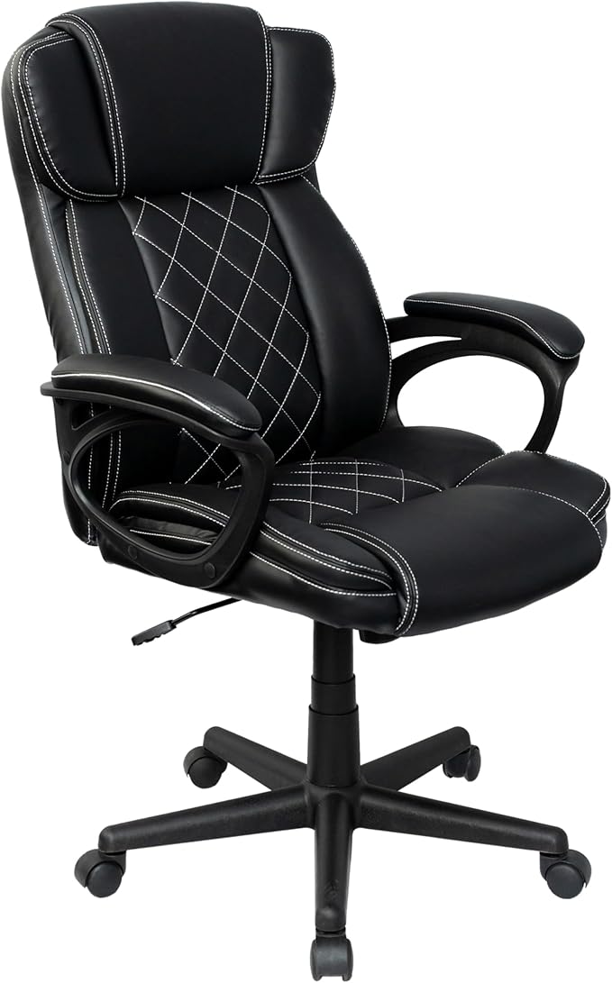 Techni Mobili Ergonomic Executive Office Chair, High Back, Adjustable Height, Lumbar Support, Diamond-Stitched Padding, Swivel Desk Chair with Armrests & Tilt Recline for Home Office or Work (Black)