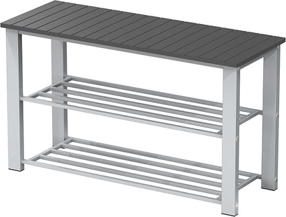 Simple Houseware Wood Top Shoe Storage Bench for Entryway, Grey
