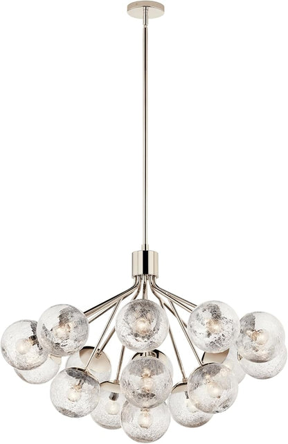 KICHLER Silvarious 16-Light Convertible Chandelier, Soft Modern Light with Clear Crackled Glass in Polished Nickel, for Dining Room, Living Room or Foyer (26" x 38"), 52702PN