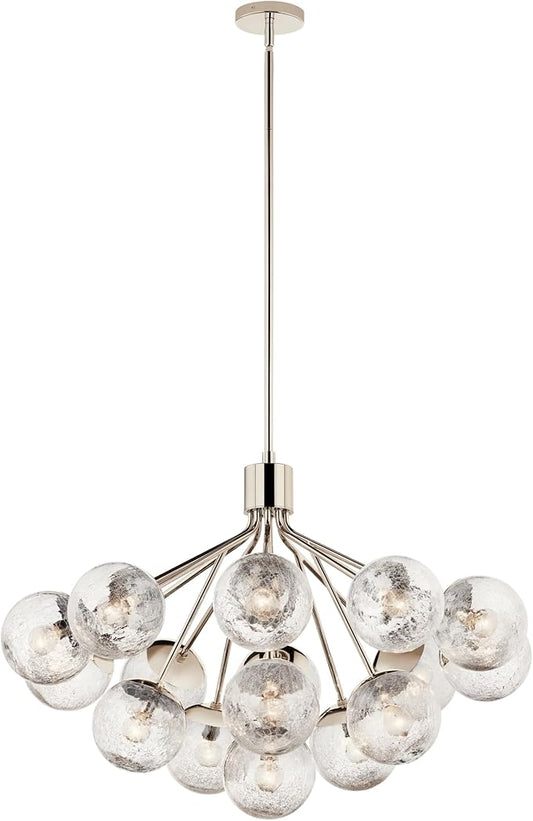 KICHLER Silvarious 16-Light Convertible Chandelier, Soft Modern Light with Clear Crackled Glass in Polished Nickel, for Dining Room, Living Room or Foyer (26" x 38"), 52702PN
