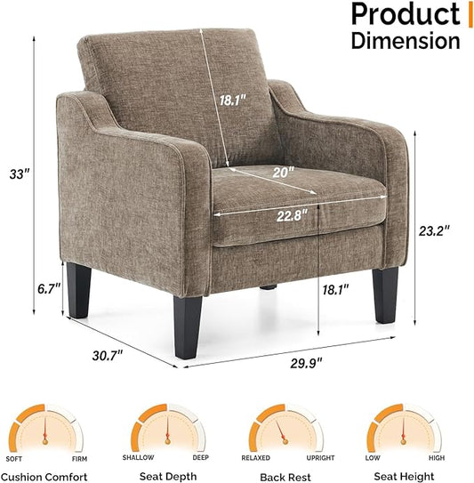 VINGLI Accent Chairs Set of 2 Living Room Chairs Light Brown Reading Chair for Bedroom Scooped Arm Chair Mid Century Modern Accent Chairs Upholstered Comfy Chair for Apartment, Waiting Room