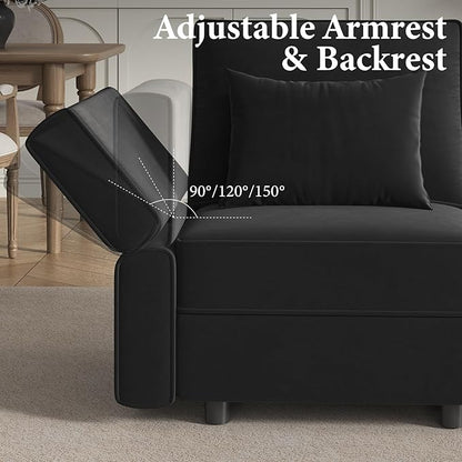 Vesgantti Sectional Couches with Storage Seats, 118" L Shaped Convertible Modular Sectional Sofa, 4 Seat & 2 Ottomans Velvet Storage Chaises Deep Seat Couch for Living Room, Bedroom, Apartment, Black