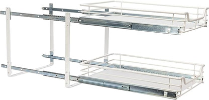 Household Essentials Glidez Multipurpose Paint-Finished Steel Pull-Out/Slide-Out Storage Organizer for Under Cabinet Use - 2-Tier Design - Fits Standard Size Cabinet or Shelf, White