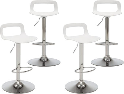 NOBPEINT Contemporary Chrome Air Lift Adjustable Swivel Bar Stool, Set of 4, White