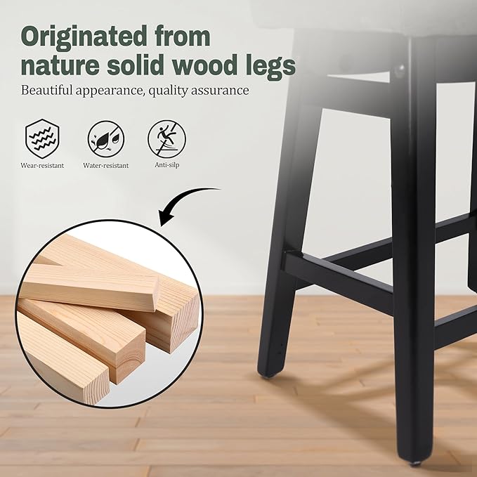Counter Height Bar Stools Set of 6 for Kitchen Counter Farmhouse Modern Barstools with Faux Leather Upholstered Backless Seat and Solid Wood Legs 24 inch Bar Chairs, Grey + Black