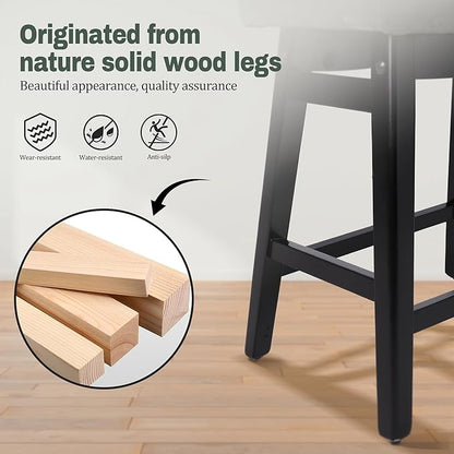 Counter Height Bar Stool Kitchen Counter Modern Backless Barstool with Upholstered Faux Leather Seat and Solid Wood Leg Farmhouse 24 inch Bar Chair, Grey + Black, 1pc
