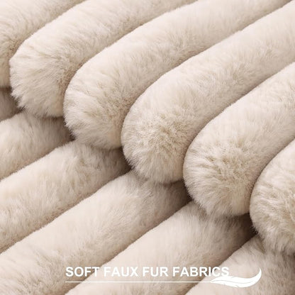 Pallene Faux Fur Plush Throw Pillow Covers 20x20 Set of 2, Luxury Soft Fluffy Striped Decorative Pillow Covers for Sofa, Couch, Living Room, Apricot