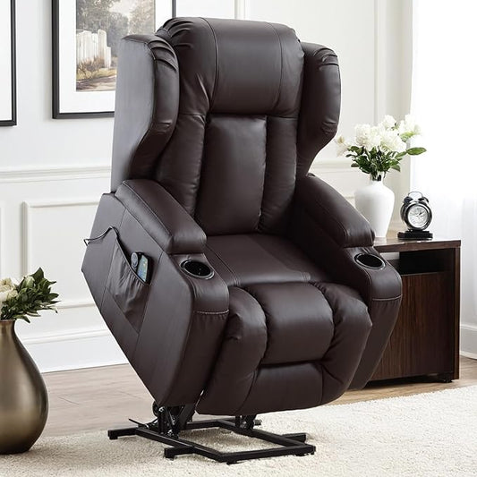 Power Lift Chair Recliner with Heat and Massage,Single Sofa Chair Recliner for Elderly,Electric Recliners Comfortable Lift Chairs for Living Room with Remote/Storage/Cup Holders/USB Port (Brown)