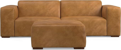 SIMPLIHOME Rex Modular Sofa and Ottoman Set in Full-Grain Genuine Leather, Sienna, 88-inch-Wide 2-Seater Leather Couch and Matching 34-inch-Wide Table Ottoman for Living Room