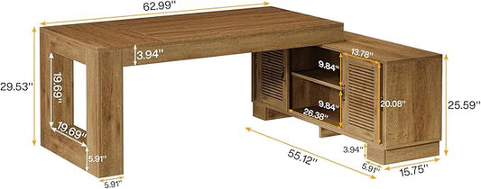 Tribesigns L Shaped Executive Desk with Storage Cabinets and 2-Tier Shelf, 63-Inch Simple Modern Business Furniture Large Computer Writing Table Workstation for Home Office, Dark Brown