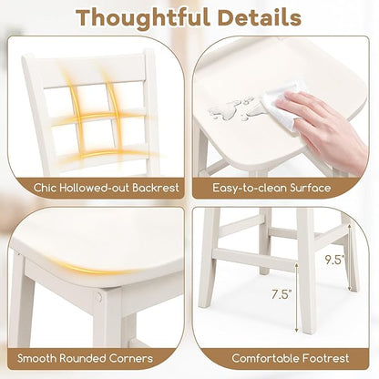COSTWAY Swivel Bar Stools Set of 2, 24.5 Inch Counter Height Bar Chairs w/Hollow Backrest & Contoured Seat, Wooden Barstools w/Footrest for Kitchen Island, Pub, Bistro, Cafe (2, White)