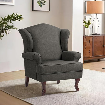 Accent Chair, High Back Upholstered Armchair with High Resilience Sponge & Wood Legs, Mid-Century Modern Comfy Single Sofa Reading Chairs for Living Room, Bedroom (Dark Grey, Set of 2)
