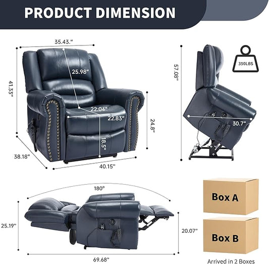 Recliner Chairs for Adults, Oversized Bedroom Chair with Massage, Sofa Chair Home Theater Seating with Lumbar Support, Lift Chair for Elderly, Nursery Chair for Living Room (Genuine Leather)