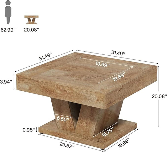 Tribesigns Square Coffee Table, Wood Center Table for Living Room, 31.5" Modern Cocktail Tea Accent Table, Natural