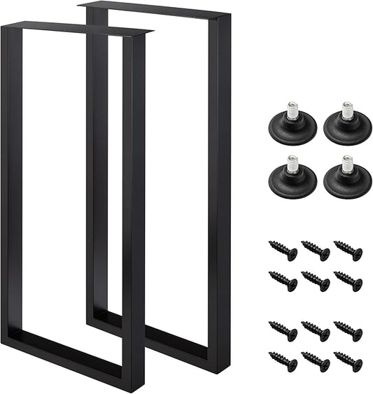 36 Inch Metal Bar Table Legs for Desk, Dining Table with Adjustable Feet Pads,Home DIY Furniture Legs，Black Set of 2(W18”*H36”).