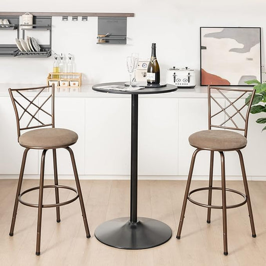 COSTWAY Bar Stools for Kitchen Island, 24/30 Inch Adjustable Seat Height Swivel Barstools, Plush Fabric Cushioned Seat & Cozy Backrest, Extra Leg Tubes for Height Adjustment, for Kitchen, Bar (2)