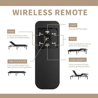 Twin XL Adjustable Bed Base Frame with Wireless Remote + 10 Inch Twin XL Green Tea Gel Memory Foam Mattress Bed in a Box, Head and Foot Incline, Zero Gravity, Fiberglass Free, 80" x 38"