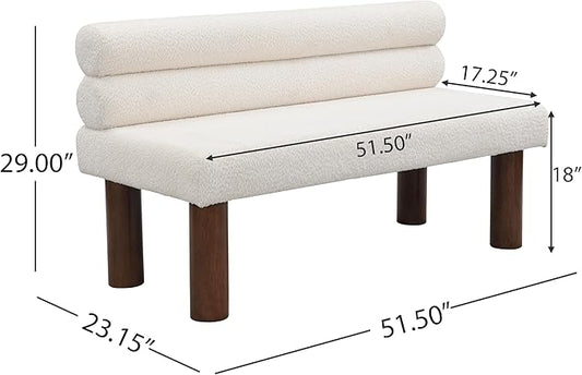 Christopher Knight Home Wally Boucle Upholstered Dining Bench, Modern Large Dining Room Chair, Entryway Ottoman Bench, Bedroom End of Bed Seating, Armless Desing and Wooden Frame, Milky White+Brown