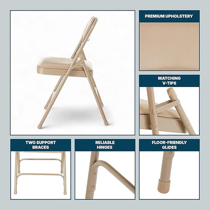 OEF Furnishings OEF1200 Series Premium Heavy Duty Vinyl Padded Folding Chairs, Commercial Grade 500 lb Capacity (4-Pack, French Beige)