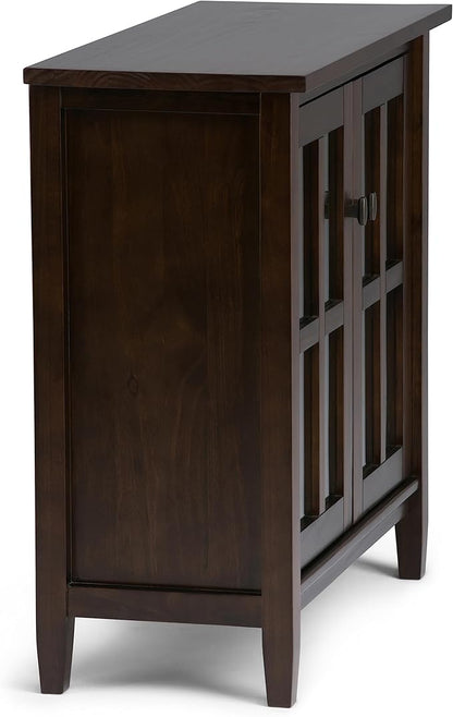 SIMPLIHOME Warm Shaker SOLID WOOD 32 inch Wide Transitional Low Storage Cabinet in Tobacco Brown for the Living Room, Entryway and Family Room