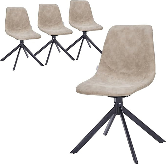 LeisureMod Markley Swivel Leather Dining Side Chair with Durable Iron Legs – Comfortable Accent Chair for Kitchen, Dining Room, or Office Set of 4
