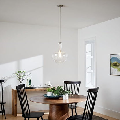 Kichler Everly 19.75" Kitchen Bell Pendant in Brushed Nickel, 1-Light Clear Seeded Glass Pendant Light, (19.75" H x 13.75" W), 42046NICS