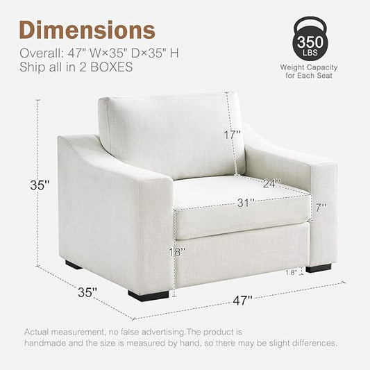 ABCASA 47" W Oversized Accent Chair, Comfy Upholstered Sofa Chair with Large Seat and Wide Armrest, Pet-Friendly Modern Lounge Armchair for Living Room/Apartment/Bedroom, Premium Linen, Ivory