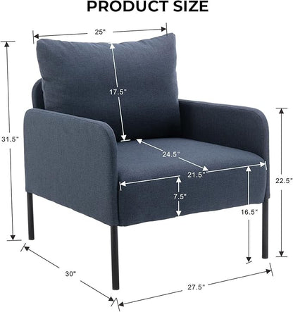 Linen Fabric Living Room Accent Chairs Bedroom Single Sofa Chair, Upholstered Reading Arm Chair Modern Couch w/Comfy Pillow for Waiting Room/Apartment/Dorm, Blue