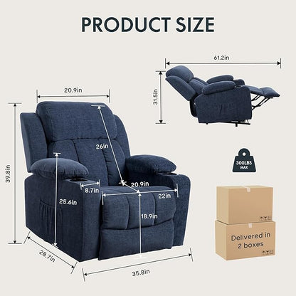 FLEXISPOT XL31 Power Lift Recliner Chair for Elderly, Electric Lift Chair with Massage & Heat, Corduroy Reclining Sofa w/Cup Holders, Side Pockets for Living Room Bedroom(Medium Size,Royal Blue)