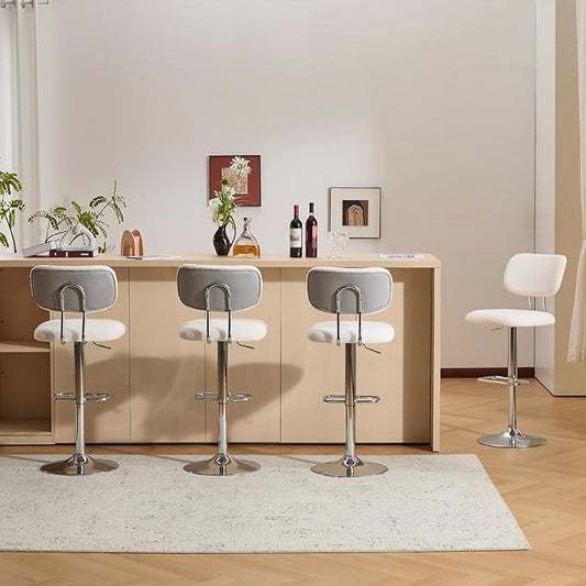 Furniliving Adjustable Bar Stools Set of 4, Modern Teddy Velvet Swivel Barstools with Curved Back, Stylish Armless Counter Height Bar Stools Bar Chairs for Kitchen Island, Bar, Grey