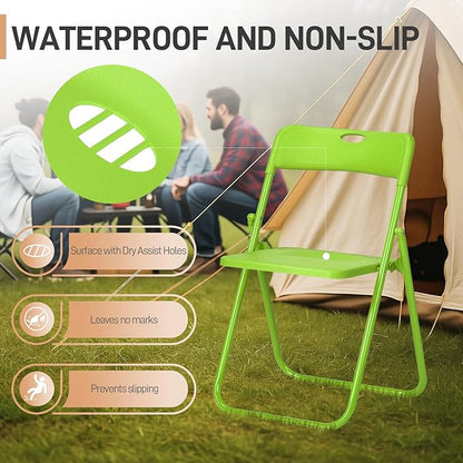 Karl home 4 Pcs Folding Chair, 300LBS Lightweight Foldable Plastic Chair, Reinforced Metal Frame Easy to Fold & Store for Indoor & Outdoor, Wedding, Party, Meeting Room, Patio and Garden, Green