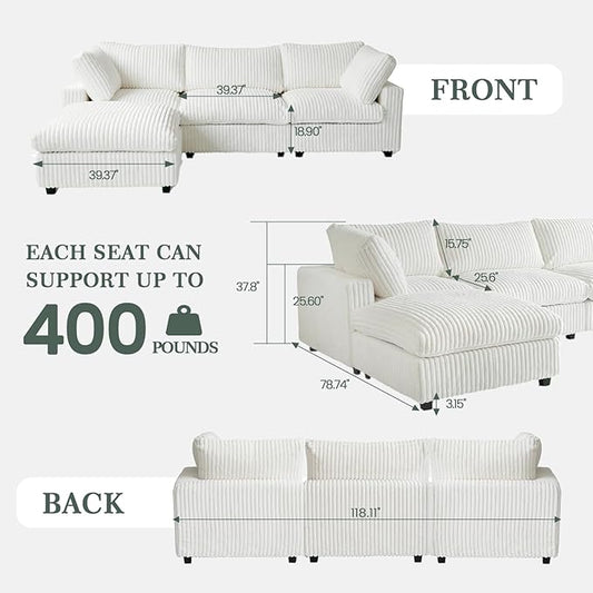 Modular Sectional Sofa, L Shaped Sofa with Chaise Ottoman, Deep Seat Cloud Sectional Couch, Couch Cushion Covers Removable, Comfy Modular Couches for Living Room, Office, Apartment, Beige