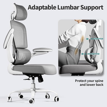 TRALT Office Chair Ergonomic Desk Chair, 330 LBS Home Mesh Office Desk Chairs with Wheels, Comfortable Gaming Chair, High Back Office Chair for Long Hours (Grey)