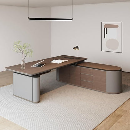 SAINTCY Large Executive Office Desk with File Cabinet, 86.6 Inch Sit & Stand L Shaped Executive Desk, Adjustable Luxury Office Desks for Boss, Business Owners, Managers and Supervisors Return Right