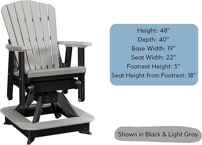DutchCrafters Slat Fan Back Poly Balcony Adirondack Swivel Glider with Footrest Outdoor Patio Chair (Black & Cedar)