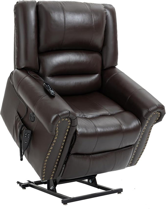 Recliner Chairs for Adults, Oversized Bedroom Chair with Massage, Sofa Chair Home Theater Seating with Lumbar Support, Lift Chair for Elderly, Nursery Chair for Living Room (Genuine Leather)